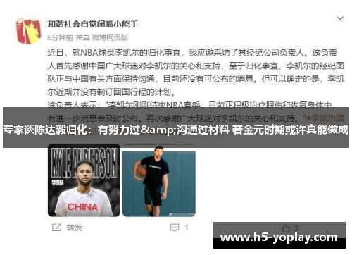 专家谈陈达毅归化：有努力过&沟通过材料 若金元时期或许真能做成