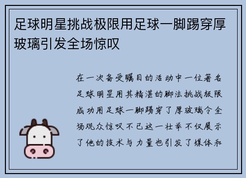 足球明星挑战极限用足球一脚踢穿厚玻璃引发全场惊叹